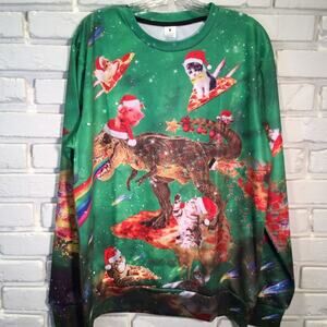 Ugly Christmas Sweater Dino/Cats/Pigs/Pizza themed knit top M